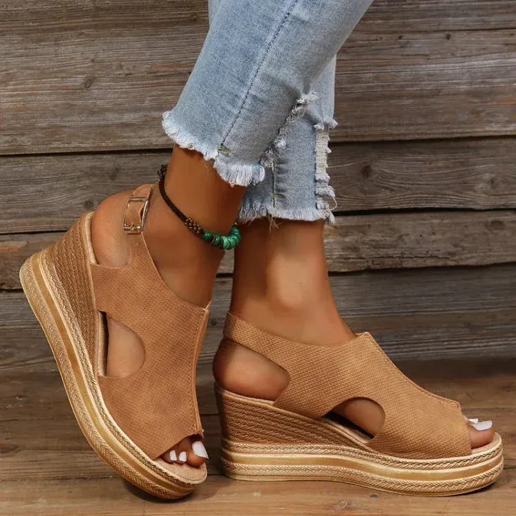 Roman peep toe platform sandals ankle strap hollow wedge sandals