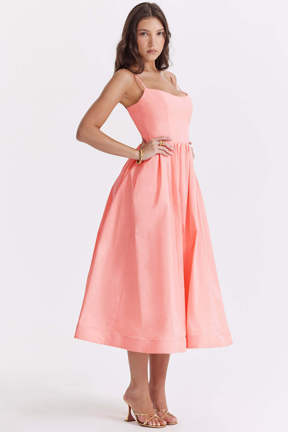 Spaghetti Strap Plain Elegant Midi Dress