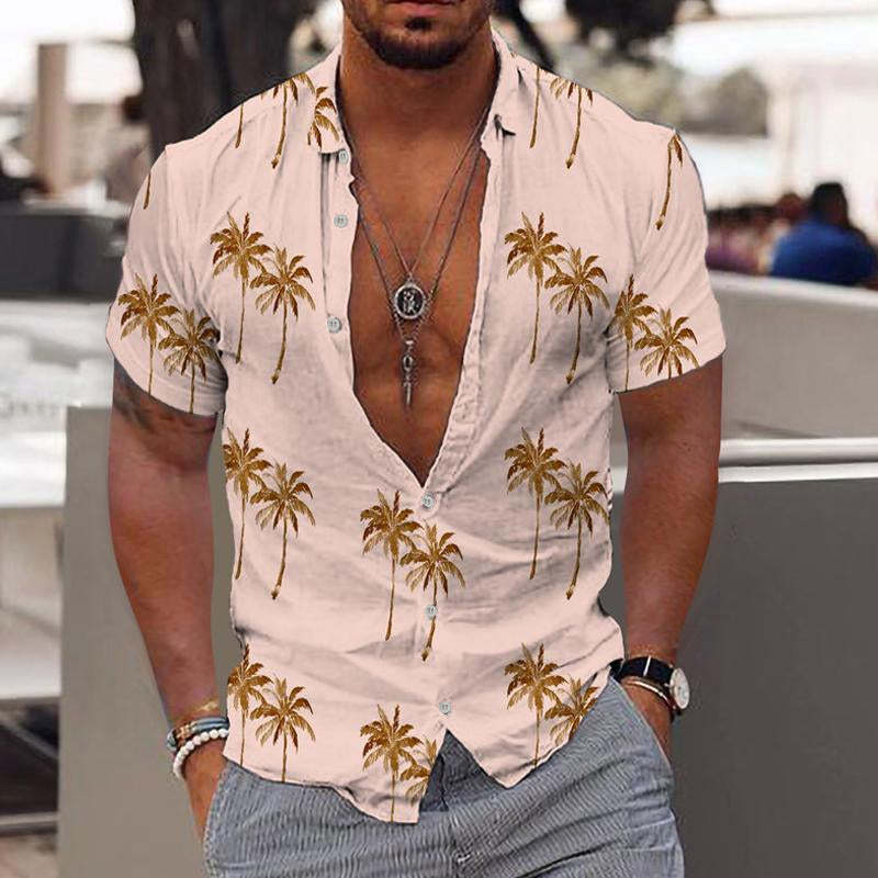 Men's Beach Hawaiian Print Lapel Shirt