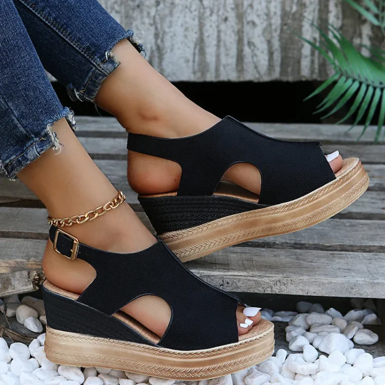 Roman peep toe platform sandals ankle strap hollow wedge sandals