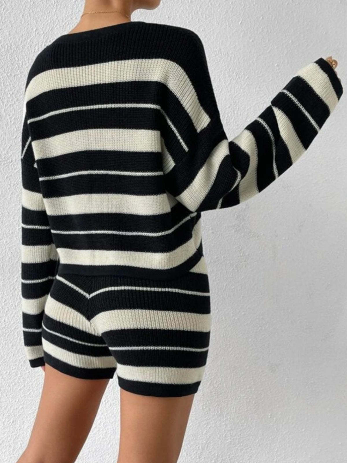 Diana - Striped Knit Sweater and Shorts Set