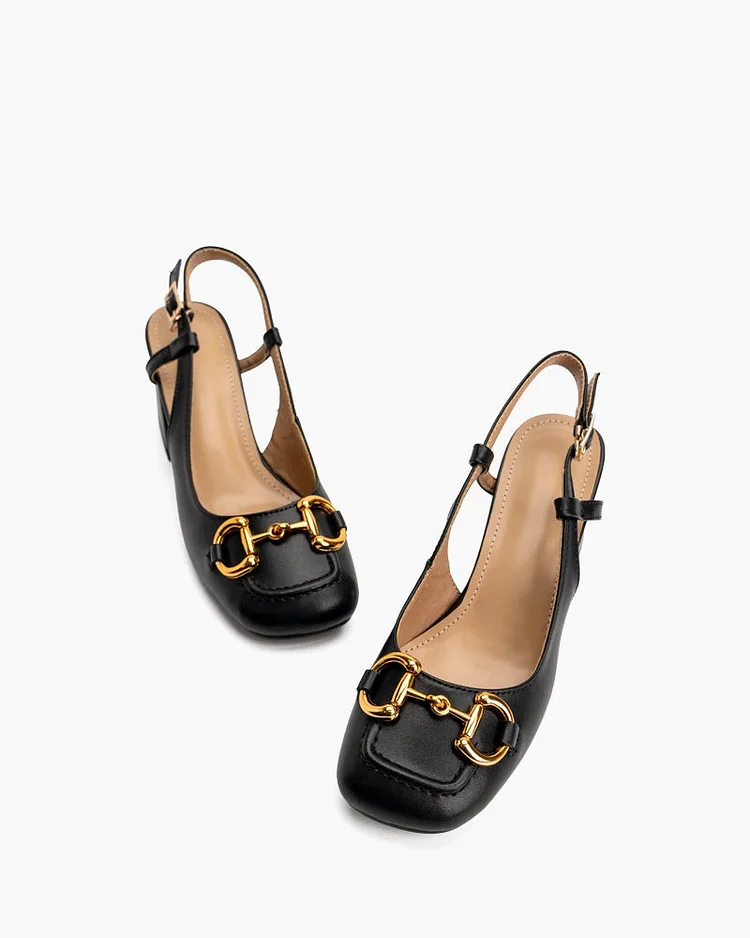 Compare Color Horsebit Thick Heel Slingback Loafers