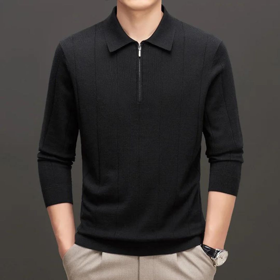 Fall/Winter Men's Cashmere Knit Lapel Long Sleeve with Zipper