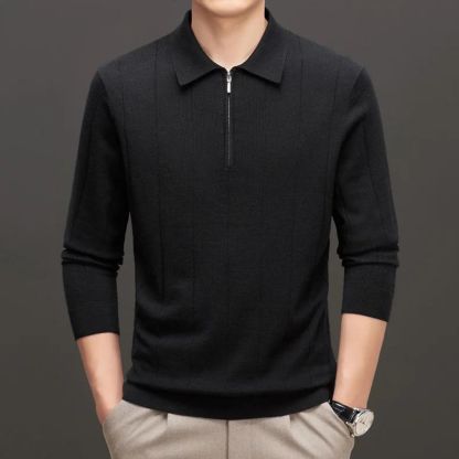 Fall/Winter Men's Cashmere Knit Lapel Long Sleeve with Zipper