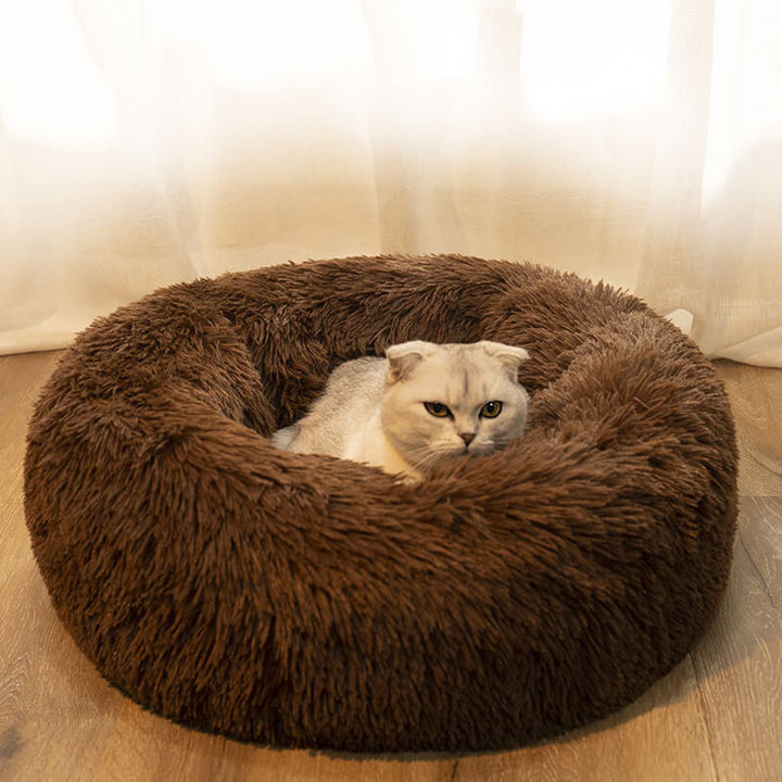 Calming Fluffy Cat Bed, Comfy Plush Pet Bed