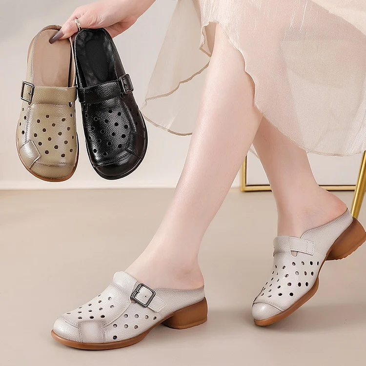 Women's Leather Clogs Wide Fit Lightweight Slip-On Shoes