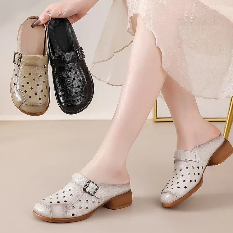 Women's Leather Clogs Wide Fit Lightweight Slip-On Shoes