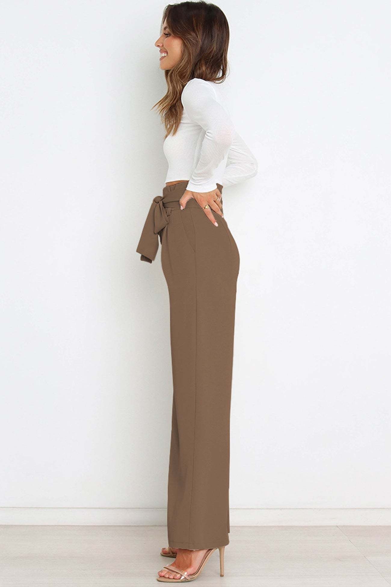 Maricel - casual tie-front loose straight long pants