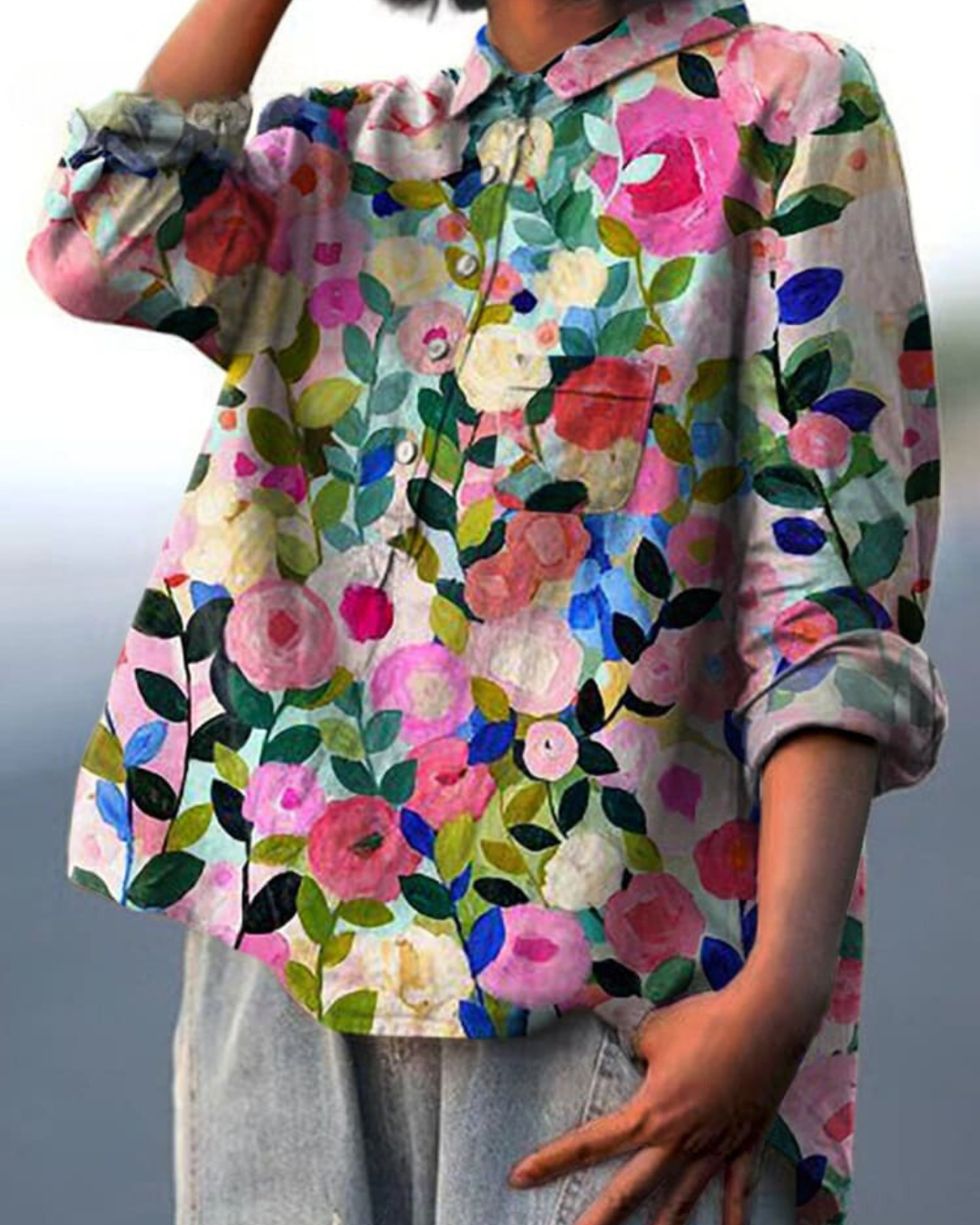 COTTON LINEN FLORAL BLOUSE