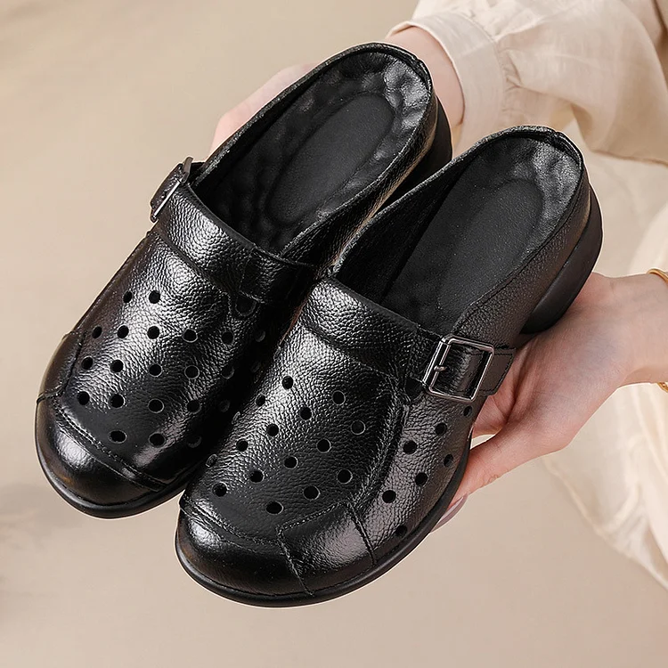 Women's Leather Clogs Wide Fit Lightweight Slip-On Shoes