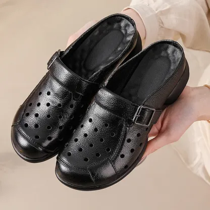 Women's Leather Clogs Wide Fit Lightweight Slip-On Shoes