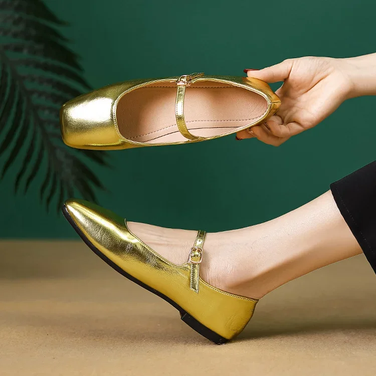 Mary Jane Square Head Retro Leather Flat Shoes