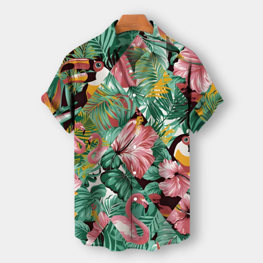 Hawaiian Vacation Tropical Plant Print Men's Short Sleeve POLO Shirt