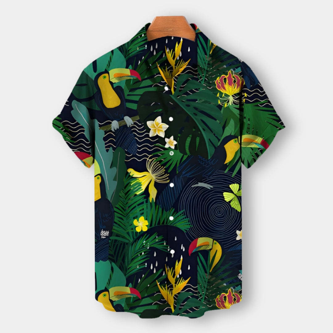 Hawaiian Vacation Tropical Plant Print Men's Short Sleeve POLO Shirt