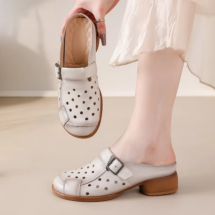 Women's Leather Clogs Wide Fit Lightweight Slip-On Shoes