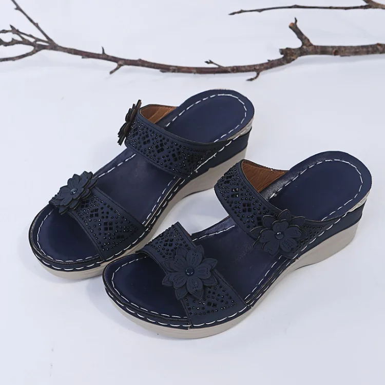 Wedge Heel Sandals Women Nubuck Flower