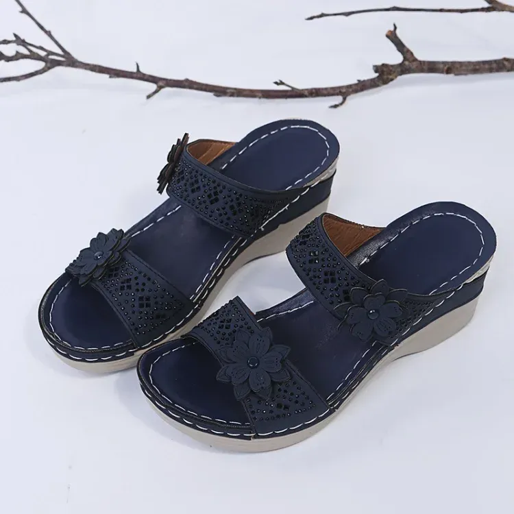 Wedge Heel Sandals Women Nubuck Flower