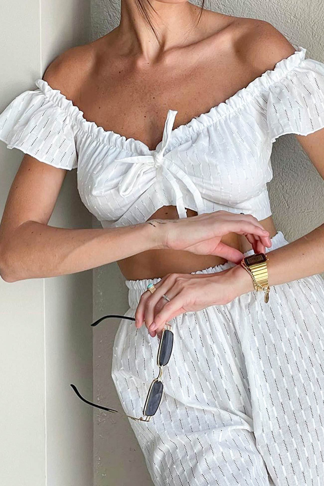 Leilani - cotton ruffle sleeve slit pants set