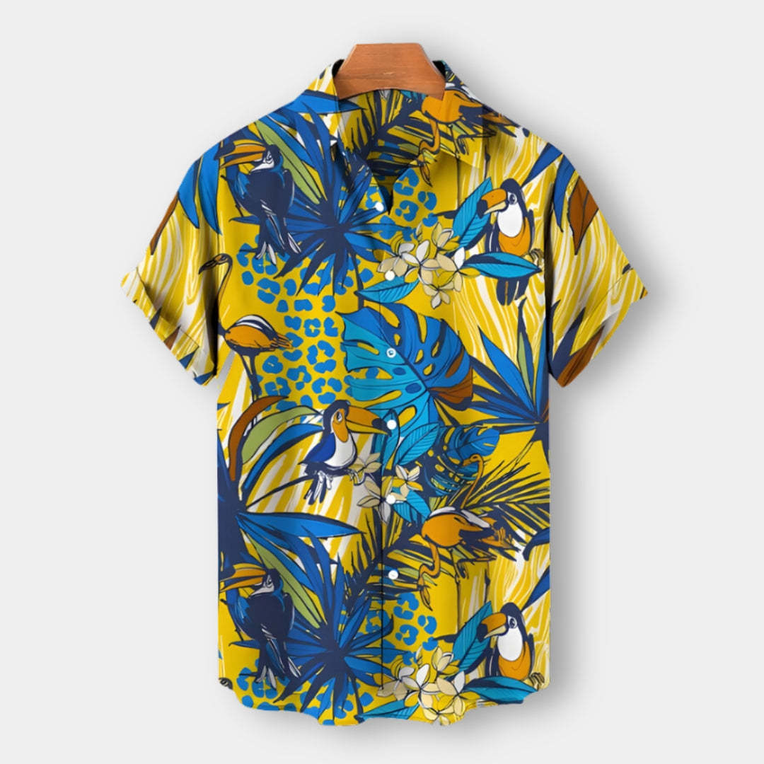 Hawaiian Vacation Tropical Plant Print Men's Short Sleeve POLO Shirt