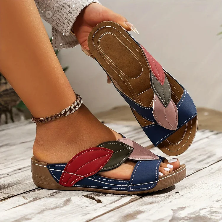 Women’s Orthopedic Slide Sandals with Leaf Detail