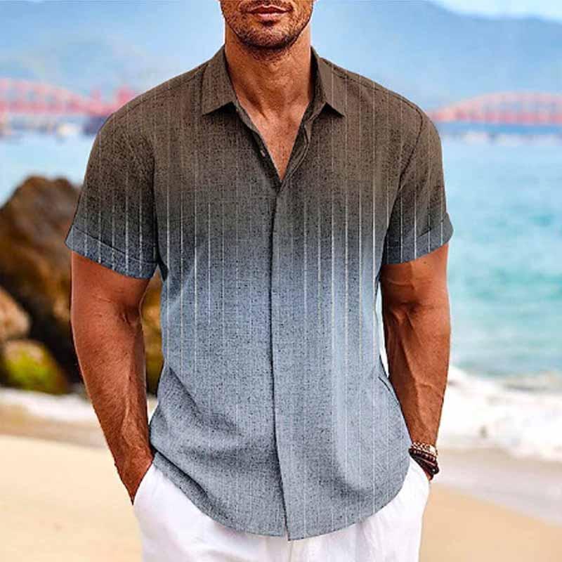 Men's Hawaiian Ombre Print Lapel Short Sleeve Shirt