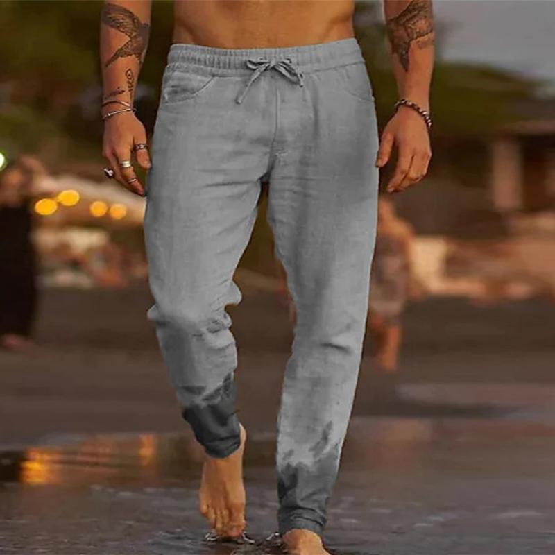 Men's Casual Solid Color Drawstring Elastic Waist Loose Beach Pants
