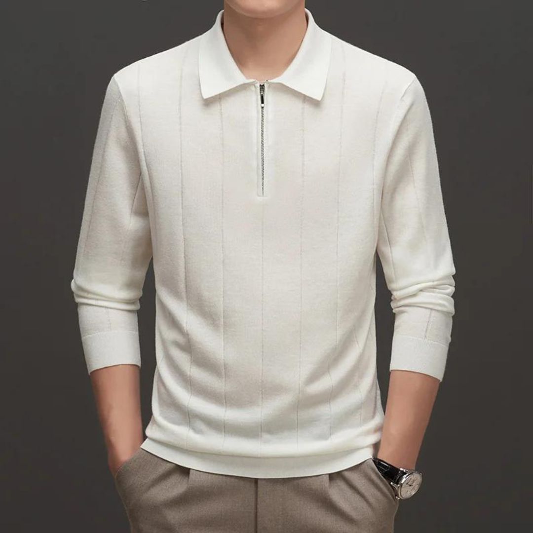 Fall/Winter Men's Cashmere Knit Lapel Long Sleeve with Zipper