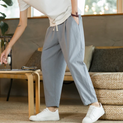 Men's Cotton and Linen Loose Straight-Leg Casual Pants