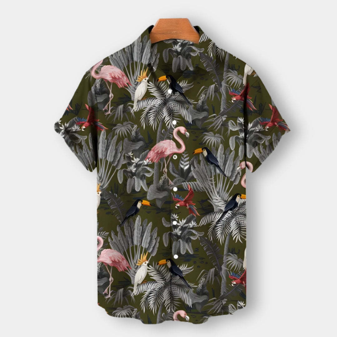 Hawaiian Vacation Tropical Plant Print Men's Short Sleeve POLO Shirt