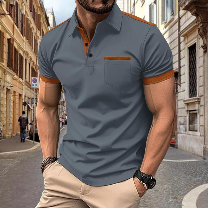 Men's Colorblock Chest Pocket Lapel Short Sleeve Shirt