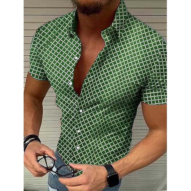 Men's Casual Printed Lapel Short Sleeve Shirt
