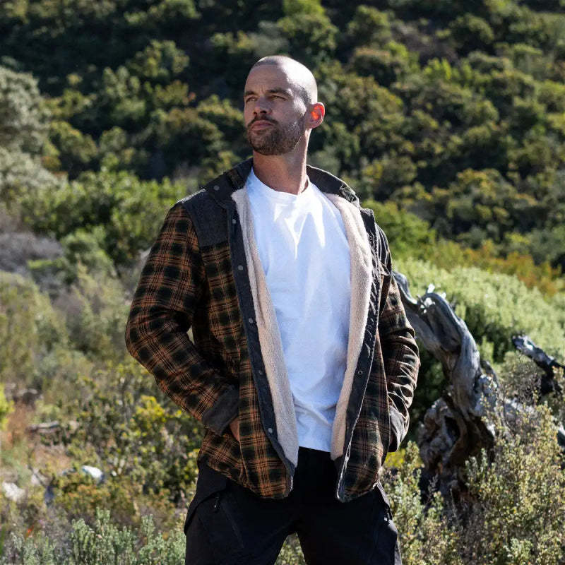 Men's Fleece Plaid Long-Sleeved Jacket