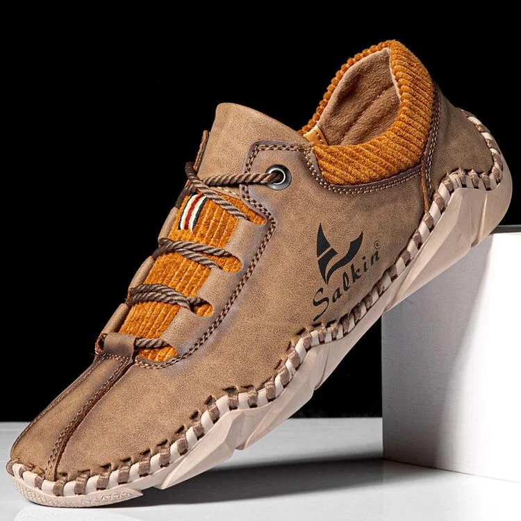 Men Hand Stitching Leather Non Slip Casual Driving Shoes