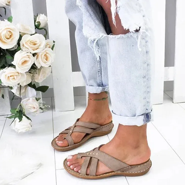 Women Casual Comfy Toe Ring Criss-Cross Sandals Shoes
