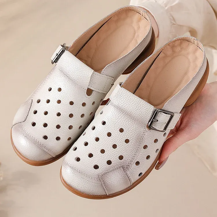 Women's Leather Clogs Wide Fit Lightweight Slip-On Shoes