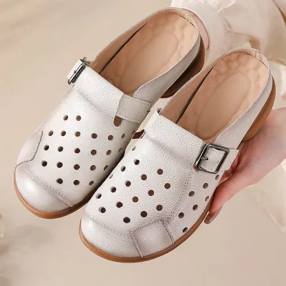 Women's Leather Clogs Wide Fit Lightweight Slip-On Shoes