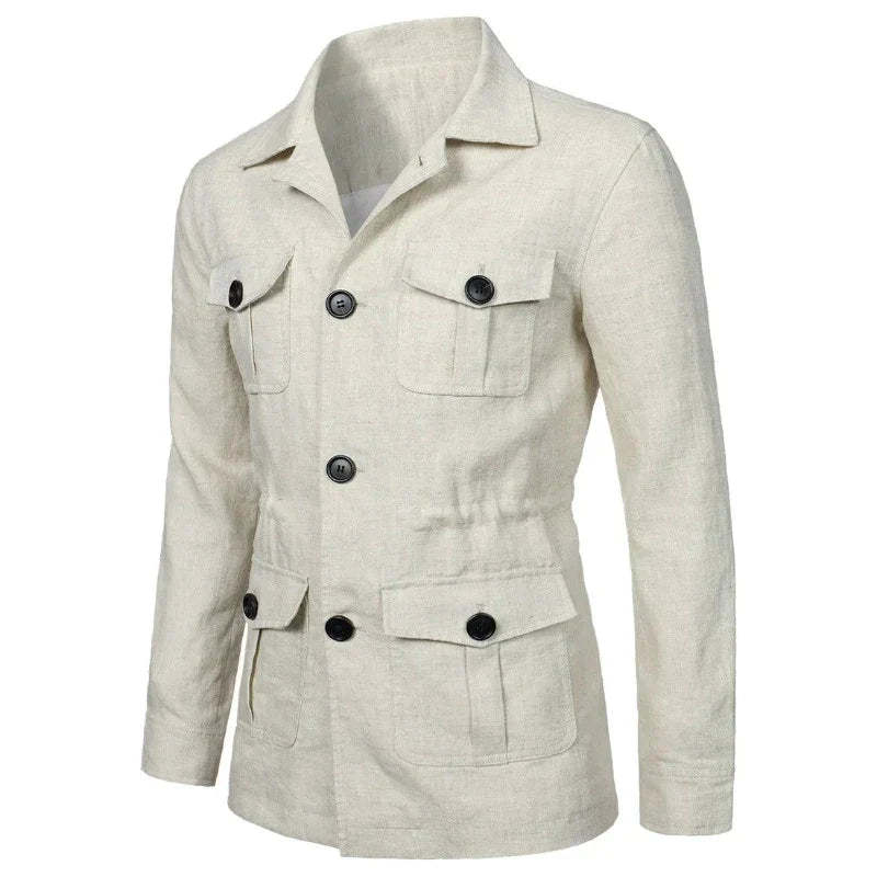 Multi-pocket Linen Cargo Jacket