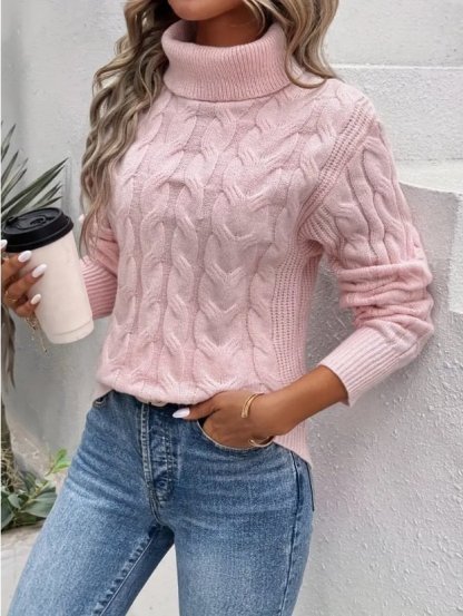 Autumn Cable Knit Women's Turtleneck Sweater