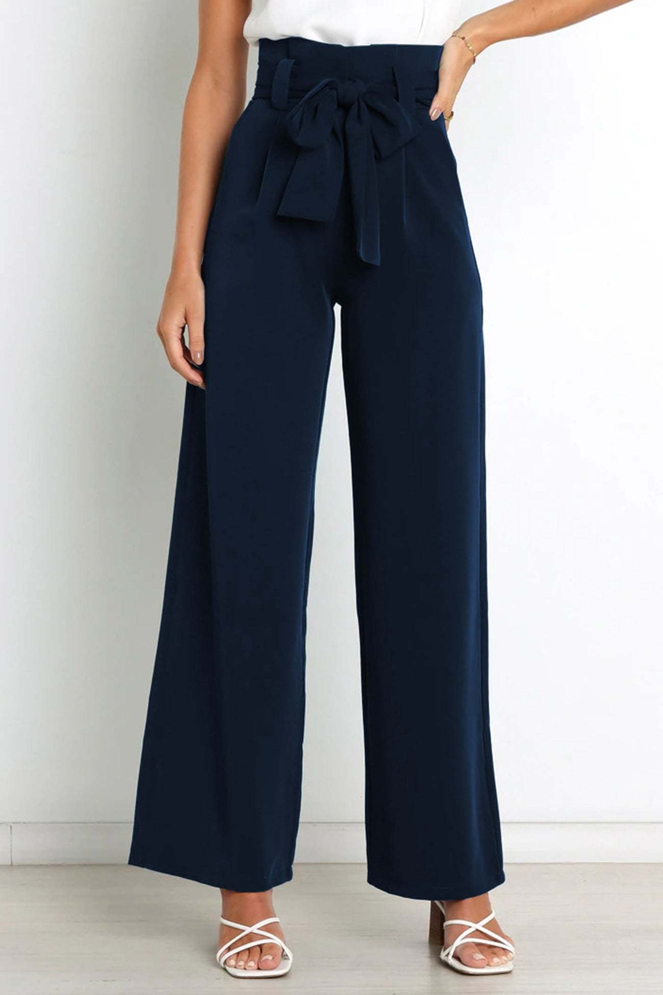 Maricel - casual tie-front loose straight long pants