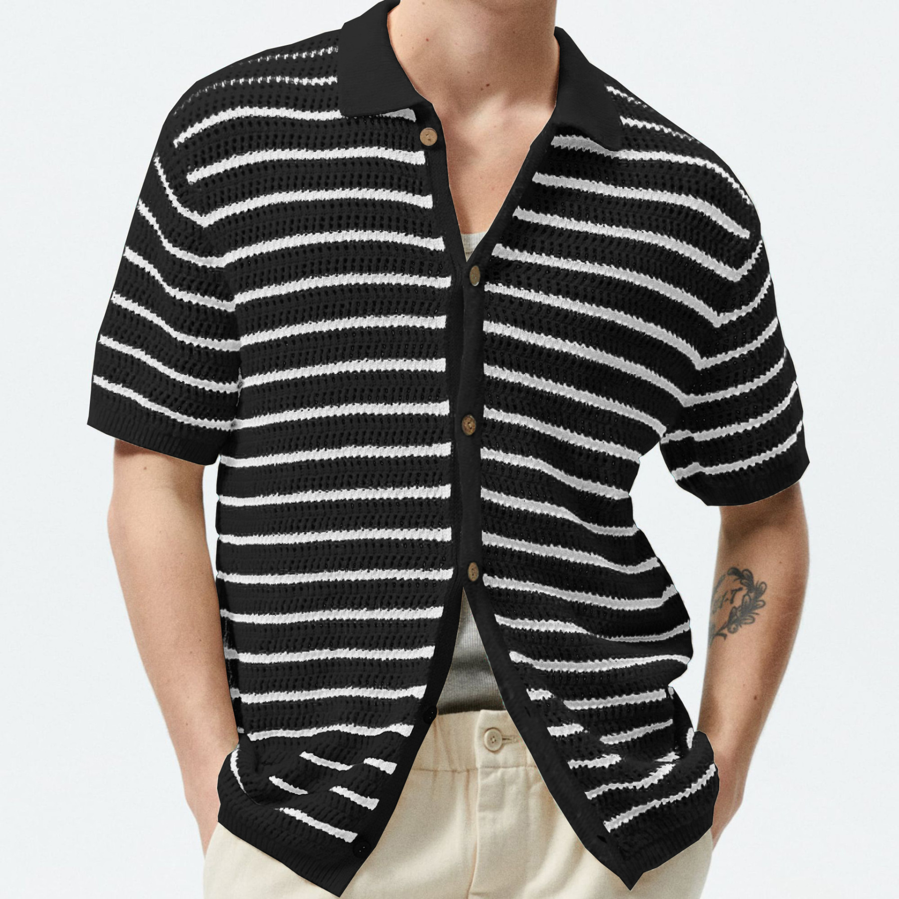 Men Striped Wool Woven Casual Shirt