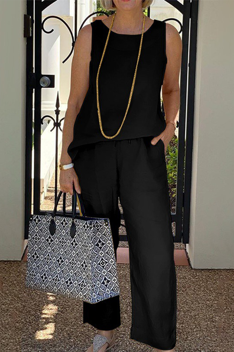 Renata - sleeveless loose blouse wide leg pants set