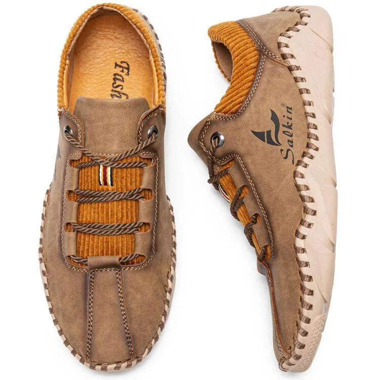 Men Hand Stitching Leather Non Slip Casual Driving Shoes