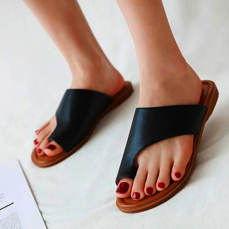 Women Orthopedic Sandals PU Leather Corrector Flip Flops Clip Toe Flat Beach Walking Shoes