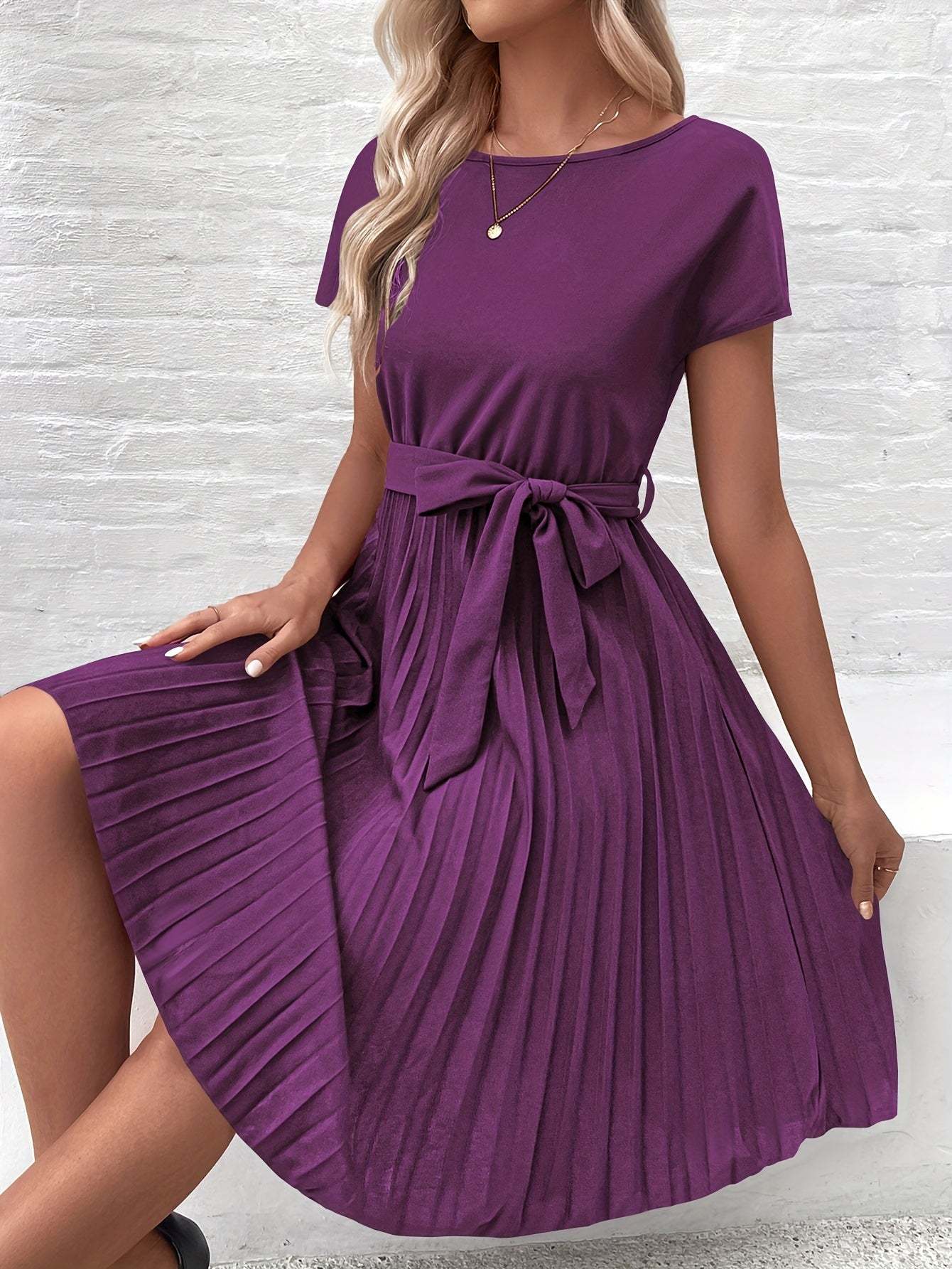 Round Neck Pleated Dress