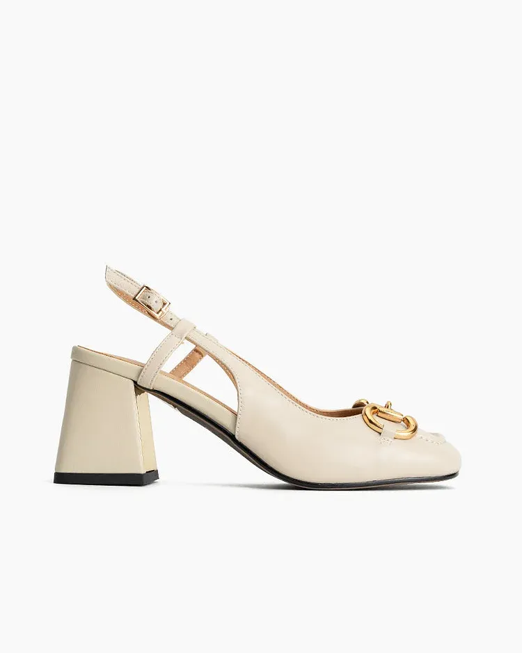 Compare Color Horsebit Thick Heel Slingback Loafers