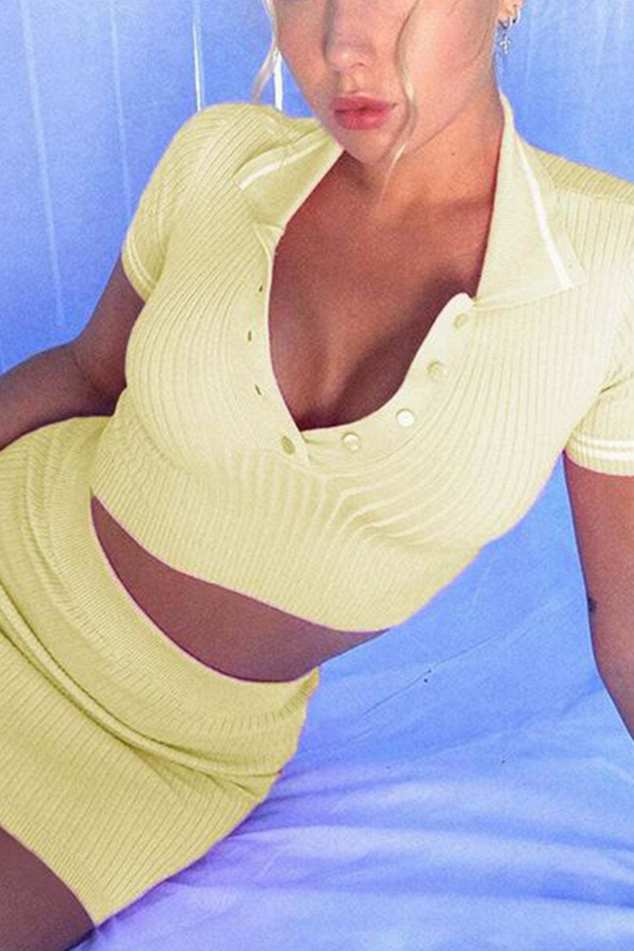 Aramina - button-down ribbed knit skirt set