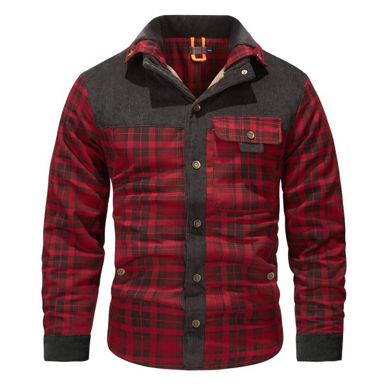 Men's Fleece Plaid Long-Sleeved Jacket
