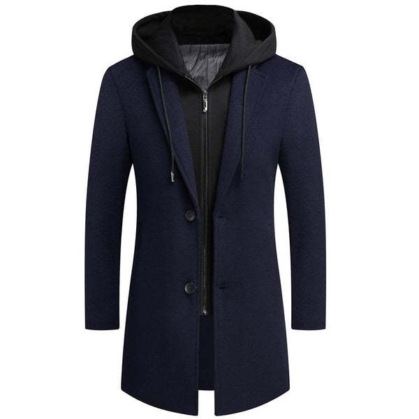 Casual Woolen Mid-Length Coat With Detachable Hat