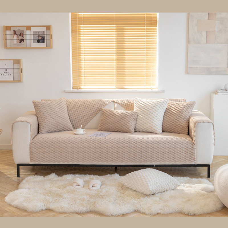 Honeycomb Plush Thickened Non-slip Sofa Cover