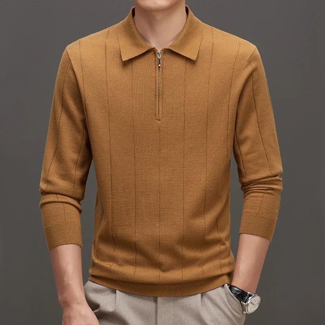 Fall/Winter Men's Cashmere Knit Lapel Long Sleeve with Zipper